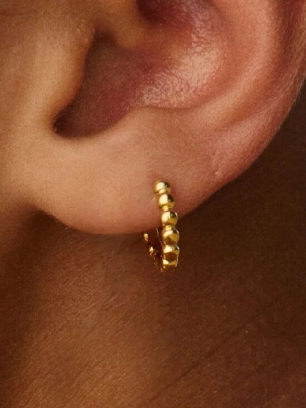 Chunky Gold Ball Beaded Gold Huggie Earrings Waterproof Chunky Everyday Hoops